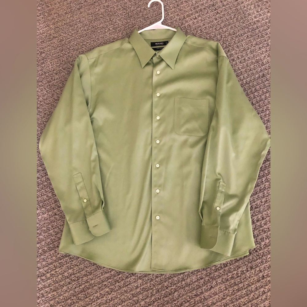 Green button down dress shirt 17.5/35